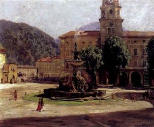 Der Residenzplatz Zu Salzburg An Einem Sonnigen Fruhlingstag