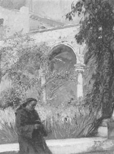 A Monk Reading In A Cloister by Max Friedrich Rabes