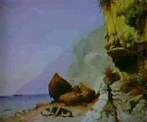 A View Of The South Italian Coastline, Possibly Taormina by Max Friedrich Rabes