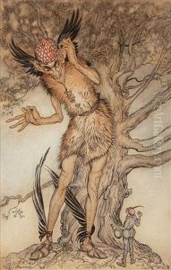 A Terrible Fellow, Little Brother And Little Sister Interior Illustration, 1917 by Arthur Rackham