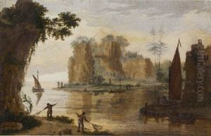 A Coastal Scene With Fishermen By Cliffs by Abraham Rademaker