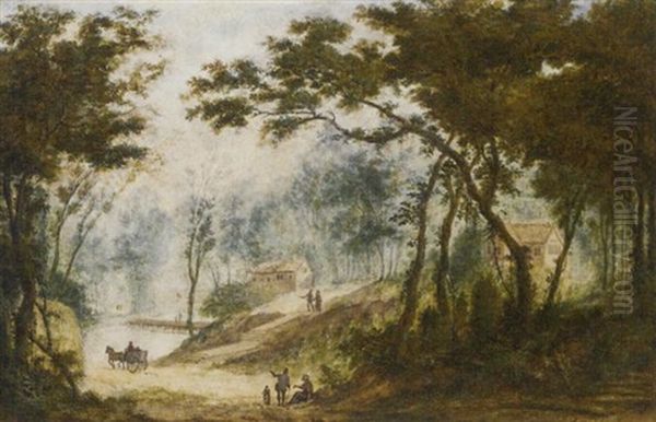 A Woodland Path With A Carriage Driving Towards A River - view 1