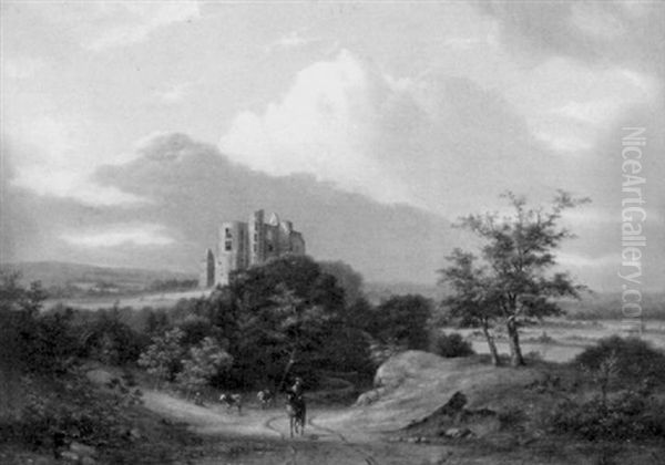 Weite Landschaft Mit Burgruine, Im Vordergrund Ein Reiter - view 1