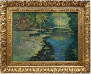 Bay With A Red House (monet's Garden In Giverny?) by Vaclav Radimsky