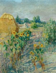 Landscape With Sunflowers And House
