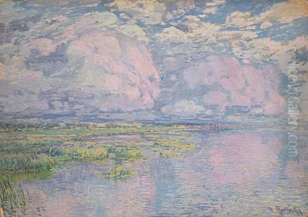Pink Clouds Over A Marshy River Landscape - view 1