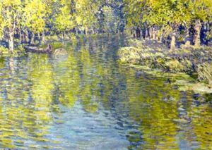 A River Landscape In Summer With A Figure Fishing From A Boat by Wenzel Radimsky
