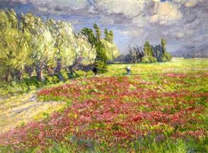 A Summer Landscape With A Woman Walking Through A Field Of Flowers by Wenzel Radimsky