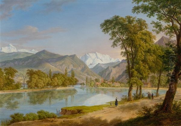 Walker By A Mountain Lake - view 1