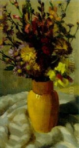 Spring Flowers In A Yellow Vase by Friedrich Edler Von Radler