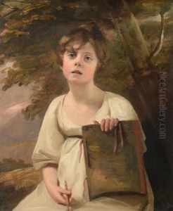 Portrait Of A Young Girl, Half Length Holding A Pencil And Sketch Book by Sir Henry Raeburn
