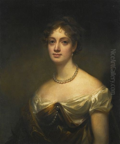 Portrait Of Anne Blair Maconochie Welwood Of Garvock, Lady Meadowbank (1784-1866), Half-length, Wearing A Brown And White Dress, With Pearl Earrings And Necklace - view 1