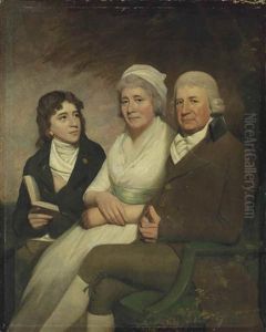 A Group Portrait Of James Harrower Of Inzievar With His Wife And Son, Three-quarter-length, Seated Under A Tree by Sir Henry Raeburn