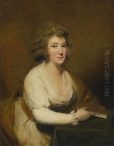Portrait Of Lady Nasmyth, In A White Dress And Brown Shawl, Seated At A Table, Holding A Book by Sir Henry Raeburn