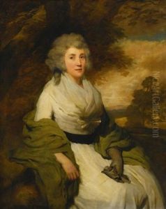 Portrait Of Mrs. John Parish, Seated In A Landscape, Wearing A White Dress With A Green Shawl And Gloves