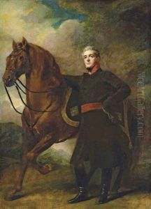 Portrait Of Alexander Douglas-hamilton, 10th Duke Of Hamilton And 7th Duke Of Brandon In Uniform, With His Arabian Charger, In A Landscape by Sir Henry Raeburn