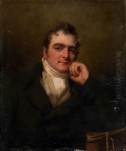 Portrait Of Architect James Gillespie Graham, In A Dark Green Coat And A White Neckerchief Resting His Left Elbow On A Book