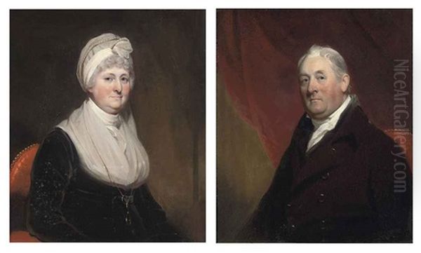 Portrait Of A Lady Seated In A Black Dress And A Lace Cap Adorned With Pearls (+ Portrait Of A Gentleman Seated In A Black Coat And White Cravat; Pair) - view 1