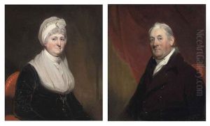 Portrait Of A Lady Seated In A Black Dress And A Lace Cap Adorned With Pearls (+ Portrait Of A Gentleman Seated In A Black Coat And White Cravat; Pair) by Sir Henry Raeburn
