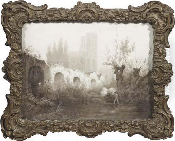 A Sportsman By A Ruined Bridge, A Cathedral Beyond - view 1