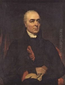 Portrait Of A Gentleman Seated In A Red Armchair, Wearing A Black Coat And Holding White Gloves by Sir Henry Raeburn