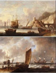 Galeres Et Voiliers Dans Un Port by Peeters Bonaventure