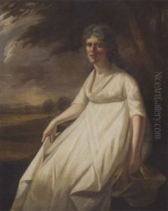 Portrait Of Miss Janet Symington In A White Muslin Short-waisted Dress, Holding Her Hat And Gloves, In A Landscape by Sir Henry Raeburn