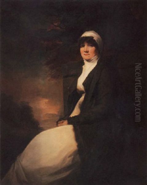 Portrait Of Zepherina Veitch In A White Dress And A Green Cape, An Extensive Landscape Beyond - view 1