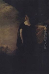 Portrait Of Margaret Stark, Mrs. Drummond, In A Black Dress And Cloak, Her Left Arm Resting On The Base Of A Classical Urn, In A Landscape