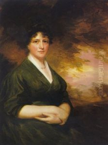 Portrait Of Harriet Bruhl, Seated In A Landscape, Wearing A Dark Grey Dress by Sir Henry Raeburn