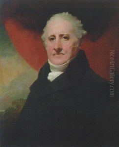 Portrait Of A Gentleman( Andrew Wauchope Of Niddrie?) In A Black Coat And Cravat, Against A Red Curtain by Sir Henry Raeburn