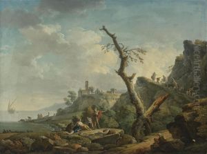 A River Landscape With Figures Reclining In The Foreground by Carlo Bonavia