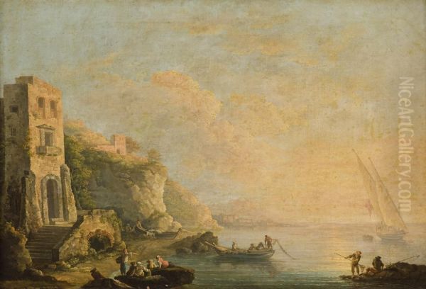 A) Pescatori All'alba A Marechiaro Con Vesuvio E Castel Dell'ovo Sullo Sfondo - view 1