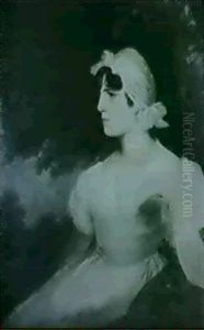 Portrait Of A Lady, Seated Three-quarter Length Wearing A   White Dress, A Landscape Beyond by Sir Henry Raeburn