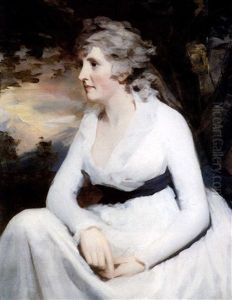 Portrait Of Mrs. Hunter, Nee Margaret Douglas Of Brighton,  Seated Half Length, Wearing A White Dress And A Dark Sash Et by Sir Henry Raeburn