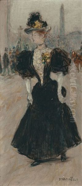 An Elegant Young Lady Crossing The Place De La Concord With The Obelisk Beyond - view 1