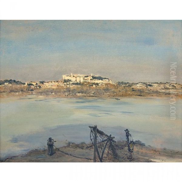 Shoreline With A Fisherman In Foreground - view 1