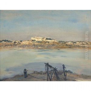 Shoreline With A Fisherman In Foreground by Jean Francois Raffaelli