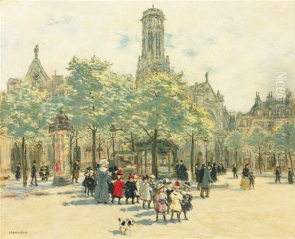 Fillettes Se Promenant Sur La Place Du Louvre - view 1