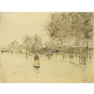 A Lively Square In Gennevilliers, Near Paris by Jean Francois Raffaelli