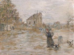 Paysanne Avec Chiens Pres D'une Maison Paysanne Avec Chiens Pres D'une Maison
