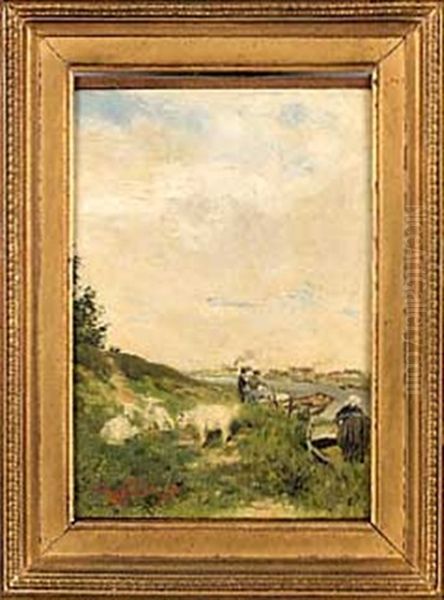 Gardeuse De Chevres Au Bord De La Riviere - view 1