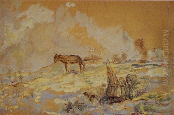Femme Et Enfants Dans Un Paysage - view 1