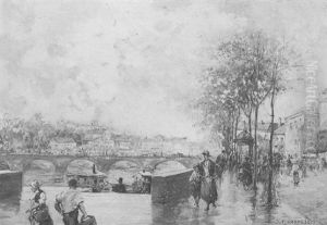 Street Scene Along The Seine by Jean Francois Raffaelli