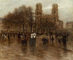 Place St. Sulpice, Paris by Jean Francois Raffaelli
