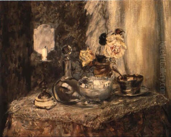 Still Life With Roses, Candlestick And Sugar Bowl - view 1