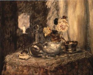 Still Life With Roses, Candlestick And Sugar Bowl