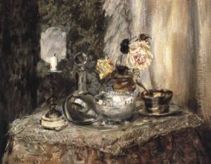 Still Life With Roses, A Candlestick And Sugar Bowl
