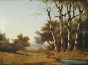 Landschaft Mit Rehrudel Auf Einer Lichtung
