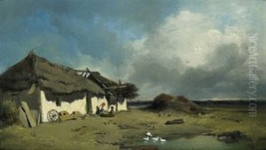 Pustalandschaft Mit Bauernhaus Und Ententeich
